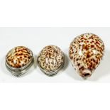 A George III silvery metal mounted cowrie shell pattern snuff box, 2.125ins x .625ins x 1ins (