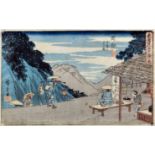 Hiroshige Ando (1797-1858) - Coloured woodblock print, Tokaido set No. 16, "Kanbara", 13.5ins (35cm)