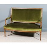 A French beechwood framed two seat settee of "Louis XVI" design, with rectangular ribbon and bead