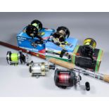 A Daiwa "sealine" graphite frame fishing reel, No. SL175H, "Ambassaduer" 6500GR, bate casting