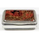A George III silver rectangular snuff box, the lid inset with red and moss agate panel with in-
