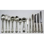 An Elizabeth II silver Kings pattern table service for six place settings, comprising - table forks,