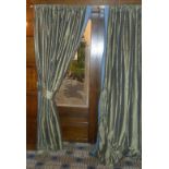 *3 pairs of dark green, gold and purple curtains, 81" drop and the matching tie backs