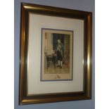 *Dendy Sadler by Boucher Coloured Engraving Signed by Both Artists Butler with glass of red wine and