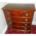 *J Sydney Smith, Georgian style bow front mahogany chest of 4 drawers, on bracket feet, 36" high x