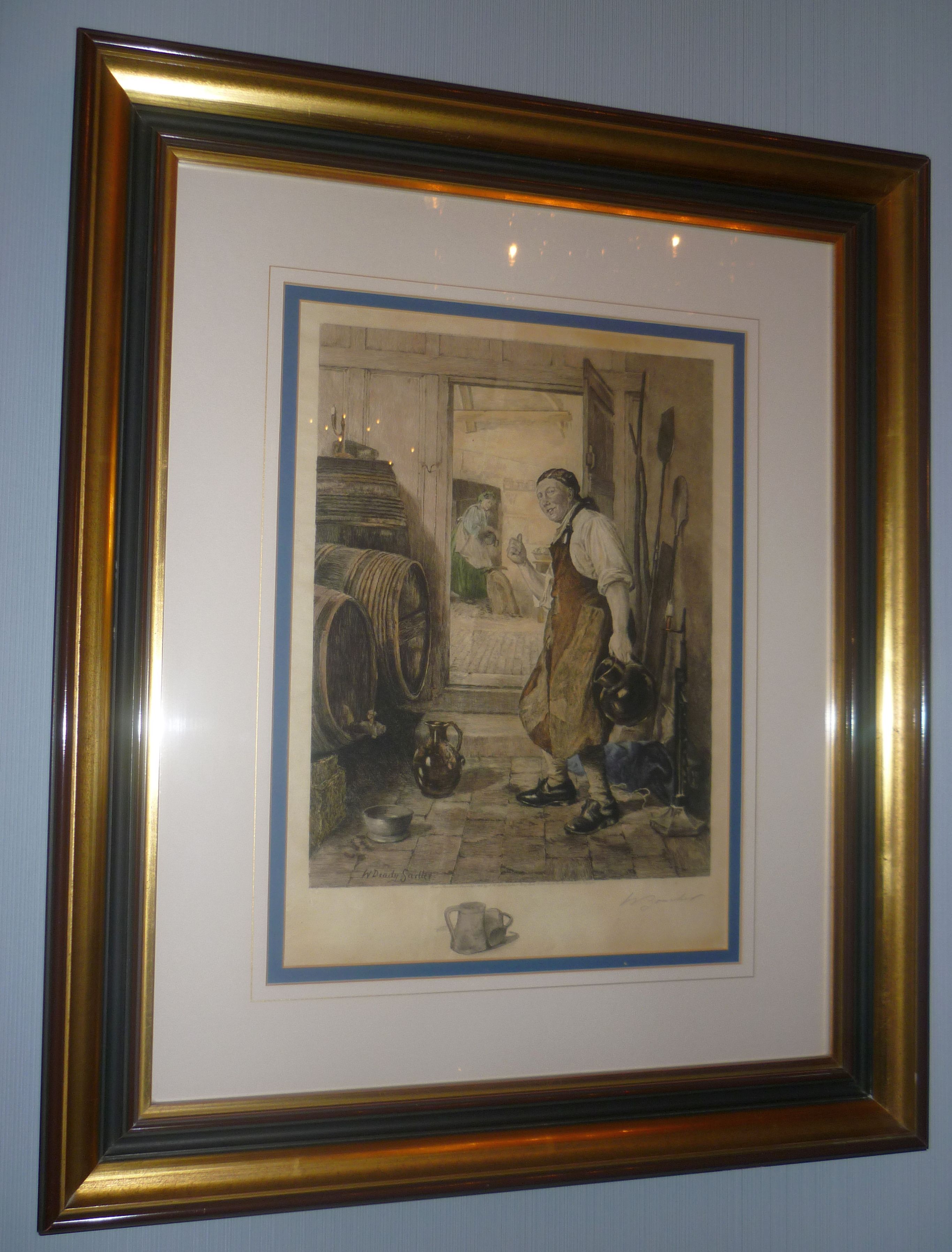 *Dendy Sadler by Boucher Coloured Engraving Signed by Both Artists Butler with glass of red wine and - Image 2 of 2