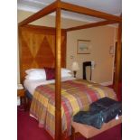 *Modern bedroom suite in figured cherry wood, comprising 4 poster bed, double wardrobe, pair of