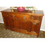 *A reproduction cherry and burrwood sideboard, with 3 section top, 2 inset with black veined marble,