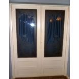 *2 pairs of oak and white painted doors with Art Nouveau inspired floral frosted glazed panels,