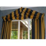 *4 matching pairs of gold and blue striped curtains, with swagged pelmets (4)