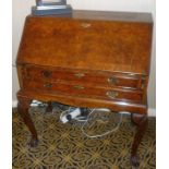 *Good quality Queen Anne reproduction burr elm and crossbanded two drawer bureau with pigeon