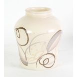 *SUSIE COOPER 1930's POTTERY VASE, THE CREAM GLAZED BODY PAINTED WITH STYLIZED FLOWER HEAD AND