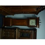 LATE EIGHTEENTH CENTURY CROSSBANDED AND FIGURED MAHOGANY LONGCASE CLOCK, the 13" painted dial with