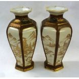 A PAIR OF NORITAKE CHINA HEXAGONAL VASES, 12" HIGH (ONE CHIPPED)