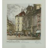 A MODERN HAND COLOUR ETCHING 'Vienna, St. Michael's Platz' Indistinctly signed in pencil and