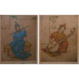 ELYSE ASHE LORD (1900-1971) PAIR OF COLOURED DRY POINT ETCHINGS WITH COLOURS 'The Flute Player'