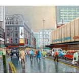 PATRICK BURKE (modern) PASTEL DRAWING 'Oxford Road, Manchester' Signed 17 x 13 1/2" (43 x 34.5cm)