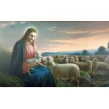 PAIR OF LARGE RELIGIOUS COLOUR PRINTS OF CHRIST, on the mount and with a flock of sheep 20" x 46" (