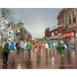 PATRICK BURKE (modern) PASTEL DRAWING Northern street scene with figures Signed and dated (19)90