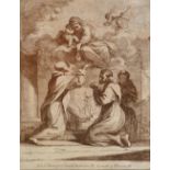 F. BARTOLLOZI AFTER GUERCINO COPPER PLATE ETCHING IN SEPIA 'Adoration of the Virgin and Child in