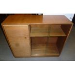 A WALNUTWOOD VENEER 1970's CORNER BUREAU UNIT (A.F.) AND A SIMILAR DWARF BOOKCASE WITH CUPBOARD