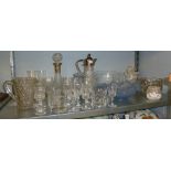 MISCELLANEOUS GLASSWARES, INCLUDING LARGE WHEEL ENGRAVED PUNCH BOWL, DECANTER AND CLARET JUG WITH