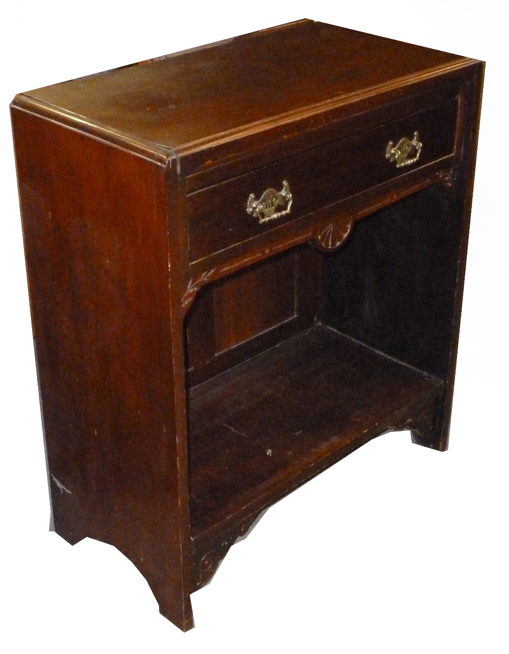 AN EARLY TWENTIETH CENTURY MAHOGANY OBLONG WRITING OR SIDE TABLE, WITH ONE LONG DRAWER, ON