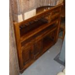 A SHEESHAM WOOD SIDE/DRINKS CABINET, WITH OPEN SECTIONS FOR GLASSES AND WINE, TWO SMALL DRAWERS IN