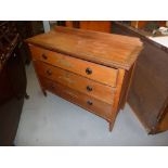 A SATIN WALNUTWOOD CHEST OF THREE LONG DRAWERS WITH PAINTED FOLIATE BORDER AND RIBBON BOWS TO THE
