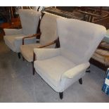 DALESCRAFT CIRCA 1960'S OPEN ARM FIRESIDE CHAIR, IN OATMEAL FABRIC AND A PAIR OF SIMILARLY