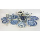 A COLLECTION OF BLUE AND WHITE DECORATIVE TABLE WARES TO INCLUDE SPODE, BOOTHS WARE ETC.....