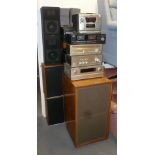 SHARP AND OTHER HIFI EQUIPMENT, A PAIR OF MASSIVE FLOOR STANDING SPEAKERS, OTHER AUDIO EQUIPMENT AND