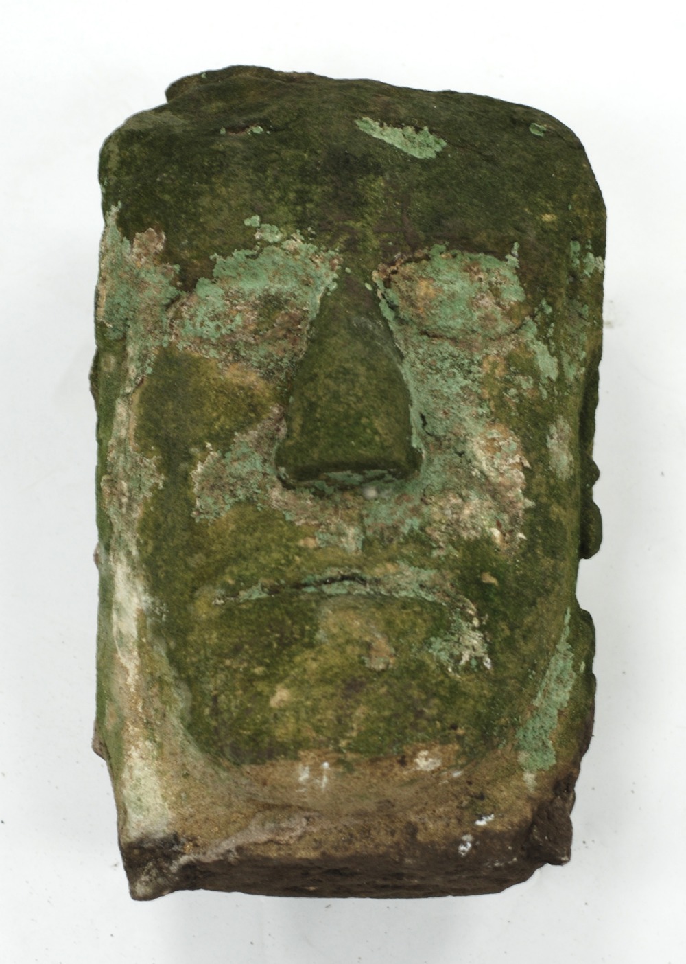 INTERESTING, POSSIBLY CELTIC MEDIEVAL CARVED STONE HEAD, 13" (33cm) high