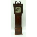 EARLY NINETEENTH CENTURY OAK AND CROSSBANDED MAHOGANY LONGCASE CLOCK, with Halifax moonphase, the