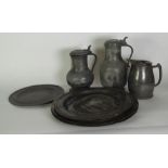 SET OF THREE ANTIQUE POLISHED PEWTER CHARGERS, 16 1/2" (41.9cm) diameter, unmarked, THREE SMALLER