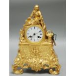 19th CENTURY FRENCH ORMOLU CASED MANTEL CLOCK, the dial with roman numerals inscribed Leroy a Paris,
