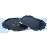 NINETEENTH CENTURY BLACK LACQUERED PAINTED AND MOTHER O'PEARL INLAID PAPIER MACHE LARGE TRAY, of