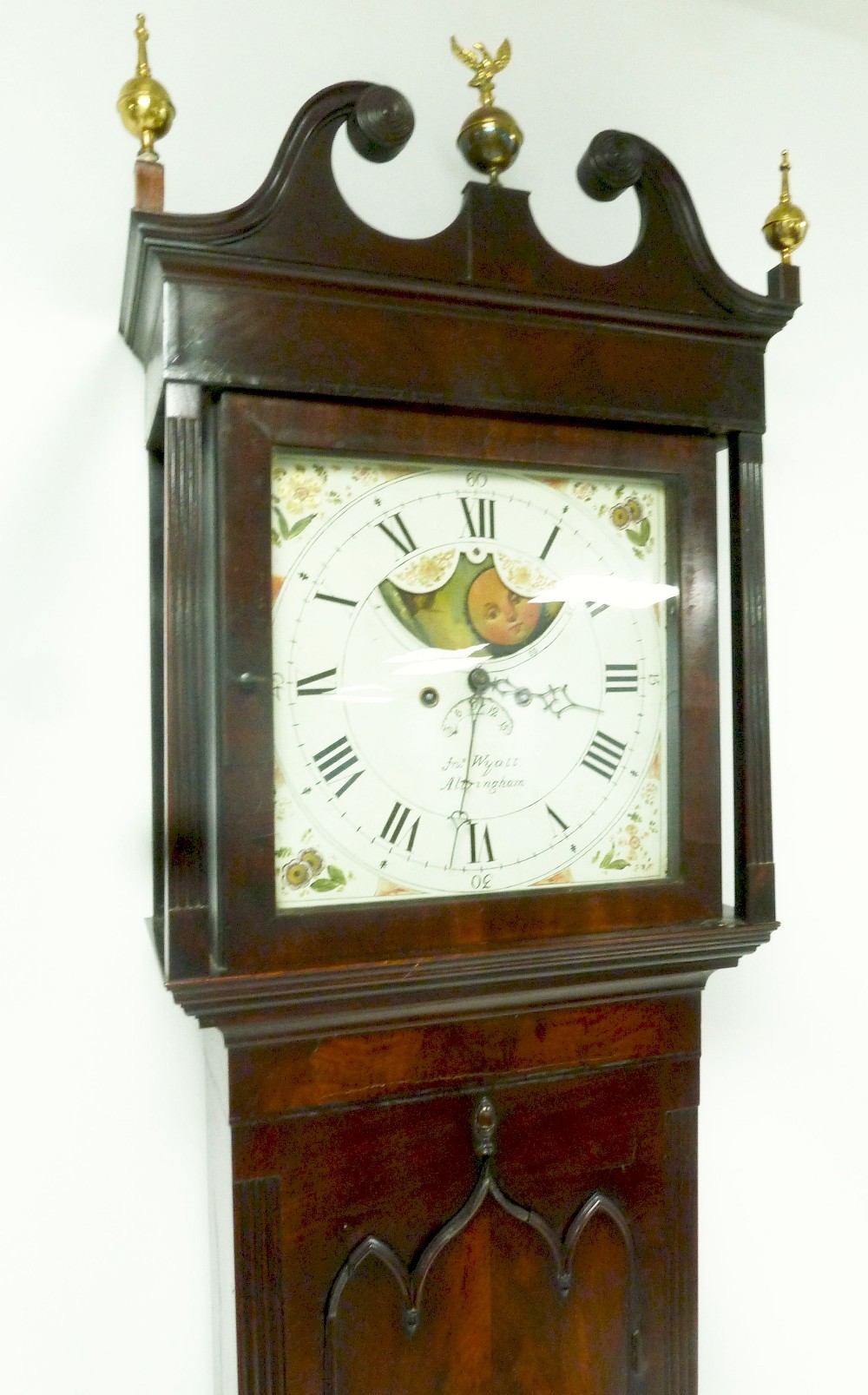 LATE EIGHTEENTH CENTURY MAHOGANY LONGCASE CLOCK, Signed John Wyatt, Altrincham, with Halifax rolling - Image 2 of 5