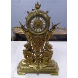 IMPRESSIVE LATE NINETEENTH CENTURY GILT BRASS MANTEL CLOCK, the 5 1/2" twelve piece enamelled