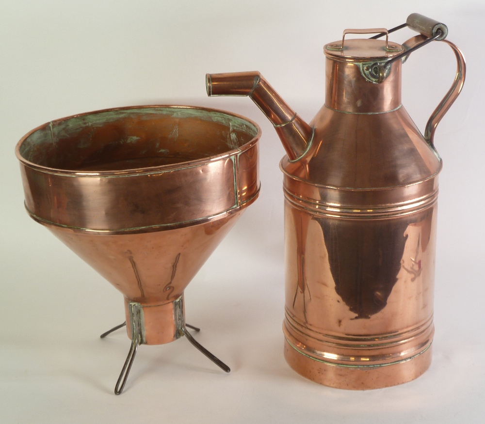 LARGE OLD COPPER TUN DISH, 12 1/2" (31.8cm) high, 11 3/4" (29.9cm) diameter, and a LARGE COPPER