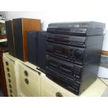 SONY FIVE SECTION STACKING STEREO SYSTEMS WITH RECORD TURNTABLE AND MATCHING SONY SPEAKERS AND A