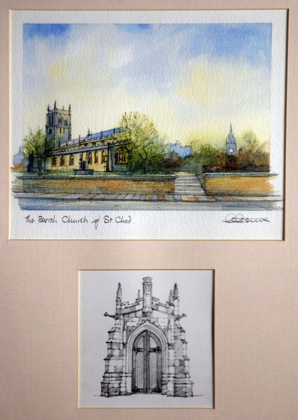 GEOFF COWDEN (TWENTIETH CENTURY) SET OF FOUR WATERCOLOUR DRAWINGS "Town Hall" "Lock on The