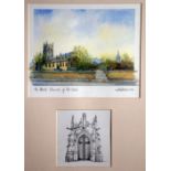 GEOFF COWDEN (TWENTIETH CENTURY) SET OF FOUR WATERCOLOUR DRAWINGS "Town Hall" "Lock on The