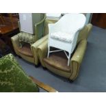 AN ART DECO LOUNGE SUITE OF THREE PIECES COVERED IN CREAM VINYL