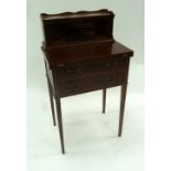 MODERN REPRODUCTION SHERATON STYLE LINE INLAID MAHOGANY LADIES WRITING TABLE, the fold over oblong