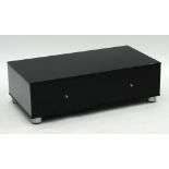 A STYLISH "SPECTRAL" TV CABINET IN A BLACK GLOSS FINISH WITH A TEMPERED GLASS PROTECTIVE SURFACES ON