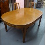 SIX SEATER POLISHED GOLDEN TEAK EXTENDING DINING TABLE (WITH ADDITIONAL LEAF) WITH FOUR GOLDEN