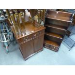 MAHOGANY OPEN BOOKCASE WITH FRETWORK SIDES AND FOUR SMALL DRAWERS AND AN GEORGIAN STYLE SMALL