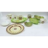 FIVE PIECES OF CARLTON AUSTRALIAN DESIGN POTTERY, AN ODD MYOTT PLATE AND A FEW PIECES OF