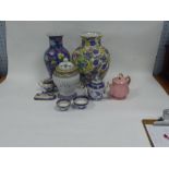 THREE MODERN ORIENTAL REPRODUCTION CASES AND COVERED JARS, A FEW PIECES OF BOOTHS 'REAL OLD